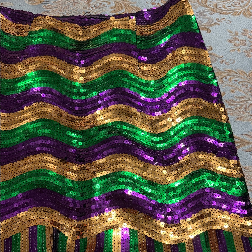 Mardi Gras Sequin Fringe Skirt - Gold, Green, and Purple - Picture 4 of 13